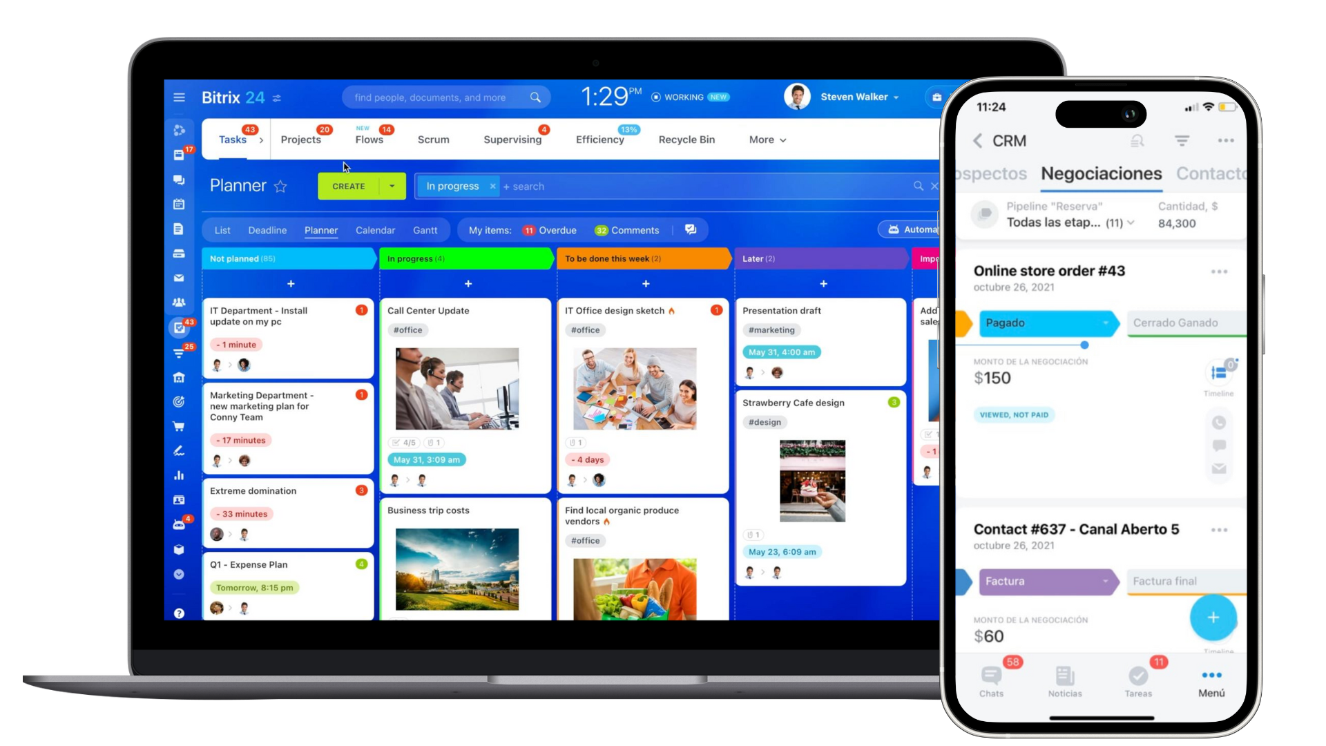 Bitrix24 en computadora y celular